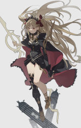 Rule 34 | 1girl, absurdres, ankle boots, asymmetrical legwear, asymmetrical sleeves, bad id, bad pixiv id, birdcage, black cape, blonde hair, boots, breasts, cage, cape, earrings, ereshkigal (fate), fate/grand order, fate (series), gold trim, high heel boots, high heels, highres, hoop earrings, jewelry, long hair, looking at viewer, medium breasts, meslamtaea (weapon), multicolored cape, multicolored clothes, parted bangs, polearm, red cape, red eyes, simple background, single sleeve, single thighhigh, skull, spear, spine, thighhighs, tiara, two side up, uneven legwear, uneven sleeves, very long hair, weapon, zhibuji loom