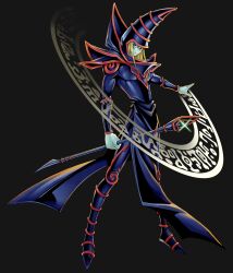 Rule 34 | 1boy, absurdres, dark magician, full body, hat, highres, holding, holding staff, holding weapon, konami, long hair, looking at viewer, magic circle, official art, pectorals, pelvic curtain, shoulder pads, solo, staff, weapon, wizard, wizard hat, yu-gi-oh!