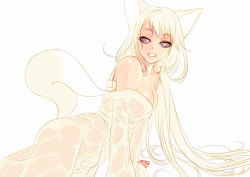 Rule 34 | 1girl, animal ears, blonde hair, breasts, en (pixiv), fox ears, fox tail, japanese clothes, long hair, morikura en, original, solo, tail