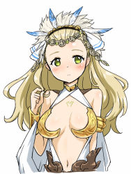 Rule 34 | 10s, 1girl, blush, breasts, granblue fantasy, green eyes, large breasts, long hair, looking at viewer, petra (granblue fantasy), simple background, solo, white background, zaxwu