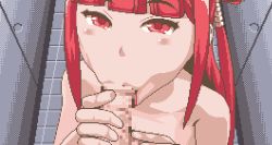 Rule 34 | 1boy, 1girl, animated, animated gif, fellatio, indoors, looking at viewer, nude, oral, penis, pixel art, pov, red eyes, red hair, tagme, tongue, ui (fuugetsuin)