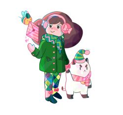 Rule 34 | &gt;:&lt;, &gt;=&lt;, 1girl, :&lt;, =&lt;, angry, artist name, bee, bee (bee and puppycat), bee and puppycat, bell, brown hair, bug, buttons, closed mouth, coat, creature, earmuffs, envelope, frederator, full body, hat, height difference, holding hands, insect, jingle bell, long hair, long sleeves, mittens, mouth hold, natasha allegri, puppycat, scarf, simple background, smile, standing, v-shaped eyebrows, white background, | |