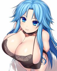 Rule 34 | 1girl, absurdres, arms behind back, asamura hiori, azur lane, babydoll, bare shoulders, blue eyes, blue hair, breasts, camisole, choker, cleavage, collarbone, highres, huge breasts, lace, lace trim, long hair, looking at viewer, looking up, smile, solo, sovetskaya belorussiya (azur lane), sovetskaya belorussiya (relaxation stratagem) (azur lane)