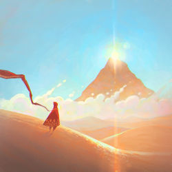 Rule 34 | 1other, ambiguous gender, bad id, bad tumblr id, blue sky, day, desert, hood, ilya kuvshinov, journey, lens flare, mountain, outdoors, red scarf, robe, sand, scarf, sky, solo, standing, traveler (journey)