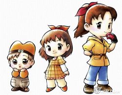 Rule 34 | 1girl, age progression, brown eyes, brown hair, child, female focus, full body, harvest moon, jack&#039;s daughter, lineup, multiple views, official art, shoes, simple background, standing, tagme, toddler, white background