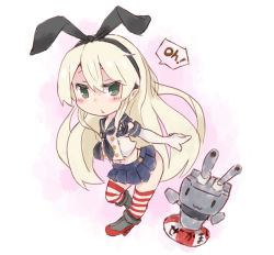 Rule 34 | 1girl, :3, black bow, black neckerchief, blonde hair, blue sailor collar, blue skirt, blush stickers, bow, cannon, chibi, commentary request, green eyes, hair between eyes, hair bow, hairband, igo miku, kantai collection, long hair, looking at viewer, navel, neckerchief, pleated skirt, rensouhou-chan, sailor collar, school uniform, serafuku, shimakaze (kancolle), shirt, short sleeves, skirt, speech bubble, standing, standing on one leg, striped clothes, striped thighhighs, thighhighs, triangle mouth, white shirt, | |