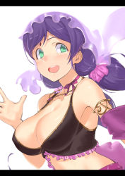 Rule 34 | 10s, 1girl, breasts, choker, circlet, cleavage, crop top, frills, gem, green eyes, jewelry, jyon, large breasts, letterboxed, long hair, lots of jewelry, love live!, love live! school idol festival, love live! school idol project, necklace, open mouth, purple hair, ribbon, ribbon choker, solo, tojo nozomi, twintails, veil