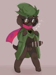 Rule 34 | 1boy, animal ears, bar censor, black-framed eyewear, blush, censored, closed mouth, clothes lift, deltarune, erection, foreskin, full body, furry, furry male, goat boy, goat ears, goat tail, green hat, green robe, grey background, hat, highres, horns, horns through headwear, lifting own clothes, long sleeves, looking down, male focus, mob face, penis, pink scarf, precum, ralsei, robe, round eyewear, scarf, simple background, solo, testicles, white eyes, wide sleeves, witch hat, zsloth, | |