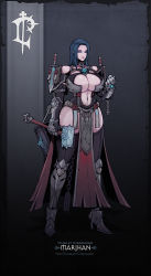Rule 34 | absurdres, blue hair, boots, breasts, hammer, highres, huge breasts, l axe, warcraft, world of warcraft