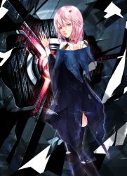 Rule 34 | 10s, 1girl, bad id, bad pixiv id, bare shoulders, black thighhighs, detached sleeves, guilty crown, hair ornament, hairclip, long hair, looking at viewer, open mouth, pink hair, red eyes, solo, tanikku, thighhighs, yuzuriha inori