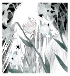 Rule 34 | androgynous, crying, crying with eyes open, flower, fog, frost fog, gender request, highres, long hair, original, plant, tearing up, tears, white hair, white theme