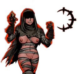 Rule 34 | 1girl, artist request, bandaged arm, bandaged leg, bandages, blonde hair, breasts, cleft of venus, cloak, cowboy shot, darkest dungeon, functionally nude, gameplay mechanics, genderswap, gloves, grin, hood, hooded cloak, leper (darkest dungeon), mask, unworn mask, medium breasts, nipples, no bra, no panties, nude, nude mod, open cloak, open clothes, pussy, shaded face, smile, solo, standing, teeth, torn clothes, transparent background, uncensored