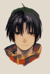 Rule 34 | 1boy, 1girl, bandana, black hair, brown eyes, closed mouth, commentary request, gensou suikoden, gensou suikoden i, looking at viewer, maeka (kumaekake), male focus, simple background, solo, tir mcdohl