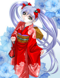 Rule 34 | 1girl, flower, hoshino ruri, japanese clothes, kidou senkan nadesico, kimono, red kimono, solo, twintails, yukata