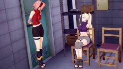 Rule 34 | 2girls, animated, bdsm, blonde hair, blue eyes, blush, bondage, bound, bound ankles, bound legs, bound wrists, breasts, cloth gag, crop top, earrings, gag, gagged, green eyes, haruno sakura, highres, improvised gag, indoors, interior, jewelry, legs, midriff, multiple girls, naruto (series), naruto shippuuden, navel, over the mouth gag, pink hair, ponytail, scrunchie, shepirotcloud, shorts, sound, struggling, tagme, tied to chair, video, yamanaka ino