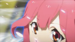 Rule 34 | 10s, 1girl, animated, bare shoulders, bouncing breasts, breasts, center opening, cleavage, female focus, holding, large breasts, long hair, lowres, macross, macross delta, makina nakajima, open mouth, red hair, smile, solo, twintails