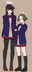 Rule 34 | 2girls, absurdres, anchi arisa, black eyes, black footwear, black hair, black pantyhose, blue jacket, bow, bowtie, brown background, brown footwear, brown hair, brown sweater vest, character request, crossed arms, full body, height, height difference, highres, jacket, komi-san wa komyushou desu, komi shouko, lecca aisu, loafers, long hair, multiple girls, pantyhose, pleated skirt, red bow, red bowtie, red skirt, school uniform, shoes, short hair, simple background, skirt, standing, striped clothes, striped skirt, sweatdrop, sweater vest