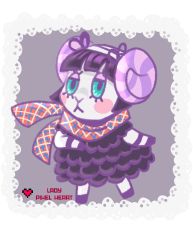 Rule 34 | 1girl, animal crossing, border, goth fashion, grey background, highres, ladypixelart, looking at viewer, muffy (animal crossing), nintendo, scarf, standing, standing on one leg, transparent background, white border