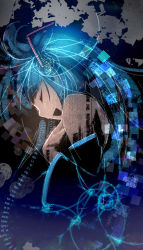 Rule 34 | 1girl, aqua hair, bad id, bad pixiv id, ddal, detached sleeves, closed eyes, glowing, hatsune miku, headset, highres, long hair, open mouth, smile, solo, twintails, very long hair, vocaloid