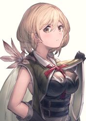 Rule 34 | 1girl, absurdres, blonde hair, breasts, brown eyes, djeeta (granblue fantasy), female focus, granblue fantasy, hair between eyes, highres, large breasts, looking at viewer, milli little, ranger (granblue fantasy), simple background, solo, upper body, white background
