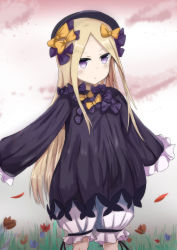 Rule 34 | 1girl, :o, abigail williams (fate), absurdres, black dress, black hat, blonde hair, bloomers, blue eyes, blue flower, blush, bow, bug, butterfly, commentary request, daru (kumakumadon), dress, fate/grand order, fate (series), flower, hair bow, hands in opposite sleeves, hat, highres, hugging object, insect, long hair, long sleeves, looking at viewer, orange bow, outstretched arms, parted bangs, parted lips, polka dot, polka dot bow, purple bow, red flower, solo, stuffed animal, stuffed toy, teddy bear, underwear, very long hair, white bloomers