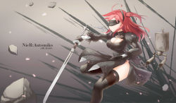 Rule 34 | 1girl, absurdres, ahoge, black blindfold, black dress, black gloves, black hairband, blindfold, boots, breasts, cleavage, cleavage cutout, clothing cutout, cosplay, covered eyes, dress, eyelashes, feather-trimmed sleeves, from side, gloves, hairband, highres, holding, holding sword, holding weapon, hololive, juliet sleeves, katana, leather, leather boots, long hair, long sleeves, looking away, medium breasts, medium hair, nier (series), nier:automata, one side up, pink hair, puffy sleeves, qingyunmengyi, sakura miko, short dress, side slit, solo, sword, thigh boots, thighhighs, thighhighs under boots, virtual youtuber, virtuous contract, weapon, 2b (nier:automata) (cosplay)