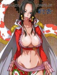 Rule 34 | black hair, boa hancock, breasts, highres, jewelry, long hair, naughty face, one piece, tongue, tongue out