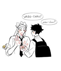 Rule 34 | !, 2boys, ?, akaashi keiji, arrow (symbol), backpack, bag, black hair, black neckwear, blue eyes, blush, bokuto koutarou, charm (object), claireiosity, closed eyes, collared shirt, english text, eyebrows, giving, grey hair, haikyuu!!, highres, light blush, long sleeves, male focus, matching outfits, multicolored hair, multiple boys, necktie, ok sign, open mouth, pale skin, profile, school uniform, shirt, sleeves past elbows, sleeves rolled up, speech bubble, spiked hair, toy, two-tone hair, white background, white hair, white shirt, yaoi