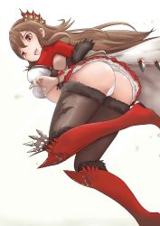 Rule 34 | 1girl, ass, boots, breasts, brown hair, cygames, frills, galmieux omen of disdain, large breasts, long hair, luf, open mouth, orange eyes, panties, scales, shadowverse, shiny skin, skirt, smile, solo, thighhighs, underwear, upskirt