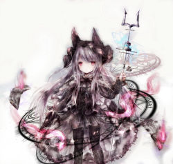 Rule 34 | 1girl, animal ears, animal hat, azur lane, black dress, black footwear, black hat, black pantyhose, book, boots, closed mouth, cross-laced footwear, dress, erebus (azur lane), erebus (illusory happiness) (azur lane), gothic lolita, grey background, hat, holding, knee boots, lace-up boots, lolita fashion, long hair, long sleeves, looking at viewer, magic circle, open book, pantyhose, razurimu, red eyes, silver hair, simple background, sleeves past wrists, solo, standing, very long hair