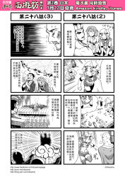 Rule 34 | 3girls, 4koma, 6+boys, ascot, chinese text, circlet, comic, detached sleeves, gender request, genderswap, highres, journey to the west, monk, monkey tail, monochrome, multiple 4koma, multiple boys, multiple girls, open clothes, otosama, sun, sun wukong, sweat, tail, tang sanzang, translation request, zhu bajie