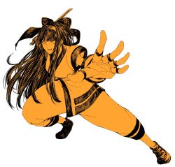 Rule 34 | 1girl, ainu clothes, bow, fingerless gloves, gloves, hair bow, highres, long hair, nakoruru, osakana e, reverse grip, samurai spirits, solo, sword, weapon