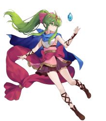Rule 34 | 1girl, alternate costume, armor, boots, breastplate, brown footwear, cape, dress, female focus, fire emblem, fire emblem: mystery of the emblem, fire emblem heroes, full body, gold trim, green eyes, green hair, highres, jewelry, long hair, matching hair/eyes, necklace, necomi, nintendo, non-web source, official alternate costume, official art, pink dress, pointy ears, ponytail, short dress, sleeveless, solo, stone, tiara, tiki (fire emblem), tiki (young) (fire emblem), transparent background