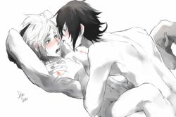 Rule 34 | 10s, 2boys, blush, cum, erection, final fantasy, final fantasy xv, lying, male focus, multiple boys, nipples, noctis lucis caelum, nude, open mouth, penis, prompto argentum, tongue, tongue out, yaoi