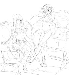 Rule 34 | 10s, bikini, greyscale, monochrome, np (slipbounds), panty &amp; stocking with garterbelt, panty (psg), siblings, sisters, sketch, stocking (psg), swimsuit, thighhighs