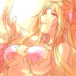 Rule 34 | 1girl, armlet, blonde hair, bracelet, breasts, earrings, extra arms, hair ornament, ishiyumi, jewelry, kali (p&amp;d), long hair, mole, mole under mouth, necklace, pink eyes, puzzle &amp; dragons, solo, underboob