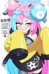 Rule 34 | 1girl, english text, iono (pokemon), multicolored hair, nico-neko, pink eyes, pink hair, pokemon, pokemon sv, solo, two-tone hair
