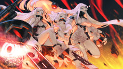 Rule 34 | &gt; &lt;, 10s, 3girls, :d, > <, absurdly long hair, abyssal ship, airfield princess, ankle boots, bare shoulders, barefoot, boots, bracelet, breasts, claws, collar, colored skin, detached sleeves, dress, fist pump, glowing, glowing mouth, height difference, high collar, highres, horns, huge breasts, jewelry, jumping, kantai collection, leotard, long hair, looking at viewer, matsukawa li, mechanical arms, medium breasts, mittens, multiple girls, northern ocean princess, open mouth, panties, red eyes, seaport princess, short dress, short eyebrows, side-tie panties, sideboob, single mechanical arm, size difference, smile, spiked bracelet, spiked collar, spikes, underwear, very long hair, white hair, white skin, xd