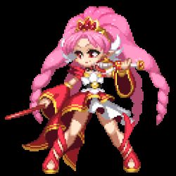 Rule 34 | 1girl, akagi towa, animated, animated gif, blinking, corset, cure scarlet, dress, earrings, full body, go! princess precure, jewelry, long hair, lowres, magical girl, parted bangs, pink hair, pixel art, pointy ears, precure, solo, standing, tagme, takoyaki neko-san, transparent background, very long hair