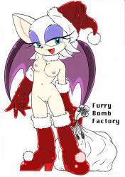 Rule 34 | 1girl, animal ears, bat wings, breasts, christmas, cleft of venus, furry, furry female, gloves, nipples, pussy, rouge the bat, smile, solo, sonic (series), uncensored, wings