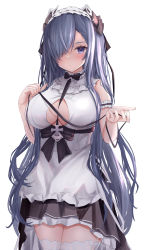 Rule 34 | 1girl, apron, august von parseval (azur lane), august von parseval (the conquered unhulde) (azur lane), azur lane, between breasts, black dress, breasts, clothing cutout, cross-laced clothes, cross-laced dress, curled horns, dress, frilled apron, frills, hair over one eye, highres, horns, large breasts, long hair, mechanical horns, official alternate costume, purple eyes, purple hair, simple background, sleeveless, sleeveless dress, solo, standing, strap between breasts, thighhighs, two-tone dress, underboob cutout, very long hair, white apron, white background, white dress, white thighhighs, yuuki shuri, zettai ryouiki