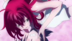 Rule 34 | 1boy, 1girl, animated, anime screenshot, audible speech, blue eyes, blush, breasts, completely nude, english audio, high school dxd, hyoudou issei, large breasts, long hair, nipples, nude, red hair, rias gremory, sound, very long hair, video