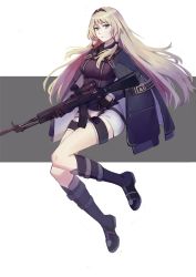 Rule 34 | 1girl, an-94 (girls&#039; frontline), assault rifle, black gloves, blonde hair, blue eyes, boots, breasts, full body, girls&#039; frontline, gloves, gun, hairband, holding, holding weapon, jacket, jacket on shoulders, large breasts, long hair, looking at viewer, rifle, short shorts, shorts, solo, weapon, zwc1271750321