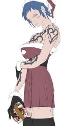 Rule 34 | 1girl, arm tattoo, black thighhighs, blush, breast tattoo, breasts, canon genderswap, christmas, christmas dress, christmas present, cube, dress, earrings, fur-trimmed dress, fur trim, genderswap, genderswap (mtf), gift, gloves, heart (organ), highres, jewelry, large breasts, looking at viewer, one piece, red dress, tattoo, thighhighs, trafalgar law, woooh0207, yellow eyes
