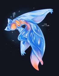 Rule 34 | 1other, air bubble, bubble, floating, full body, glowing, gradient skin, heart, highres, horns, monster girl, nude, original, sannota272, sea angel, solo, submerged, transparent, underwater