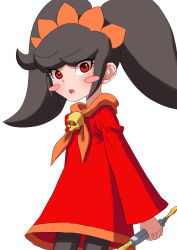 Rule 34 | 1girl, ashley (warioware), black hair, blush, blush stickers, female focus, highres, nintendo, open mouth, red eyes, solo, twintails, wand, warioware, witch