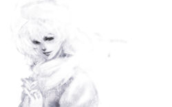 Rule 34 | 1girl, bad id, bad pixiv id, black eyes, blue man, empty eyes, face, female focus, greyscale, own hands clasped, hat, letty whiterock, monochrome, own hands together, scarf, short hair, smile, snow, solo, touhou, white background, white theme