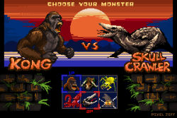 Rule 34 | animal, ape, bug, character name, character select, crossover, gameplay mechanics, giant, giant monster, godzilla, godzilla (2014), godzilla (series), gorilla, grass, horns, kaijuu, king kong, king kong (series), kong: skull island, legendary pictures, mire squid, monarch (monsterverse), monster, monsterverse, mother longlegs, muscular, muscular male, ocean, pixel art, pixel jeff, plant, roaring, single horn, sker buffalo, skullcrawler, spider, sun, text focus, translucent, see-through body, user interface, video game, water