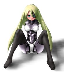 Rule 34 | 1girl, amputee, android, breasts, doll joints, female focus, gray greed, green eyes, green hair, joints, original, sitting, solo, spread legs, tagme, usuki (graygreed)