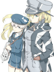 Rule 34 | 10s, anchor, bad id, bad tumblr id, bismarck (kancolle), blonde hair, blue eyes, brown gloves, cannon, cigarette, clothes writing, coat, dress, gloves, hat, kantai collection, long hair, military, military hat, military uniform, ninimo nimo, peaked cap, sailor collar, sailor dress, sailor hat, short hair, silver hair, smoking, uniform, z1 leberecht maass (kancolle)
